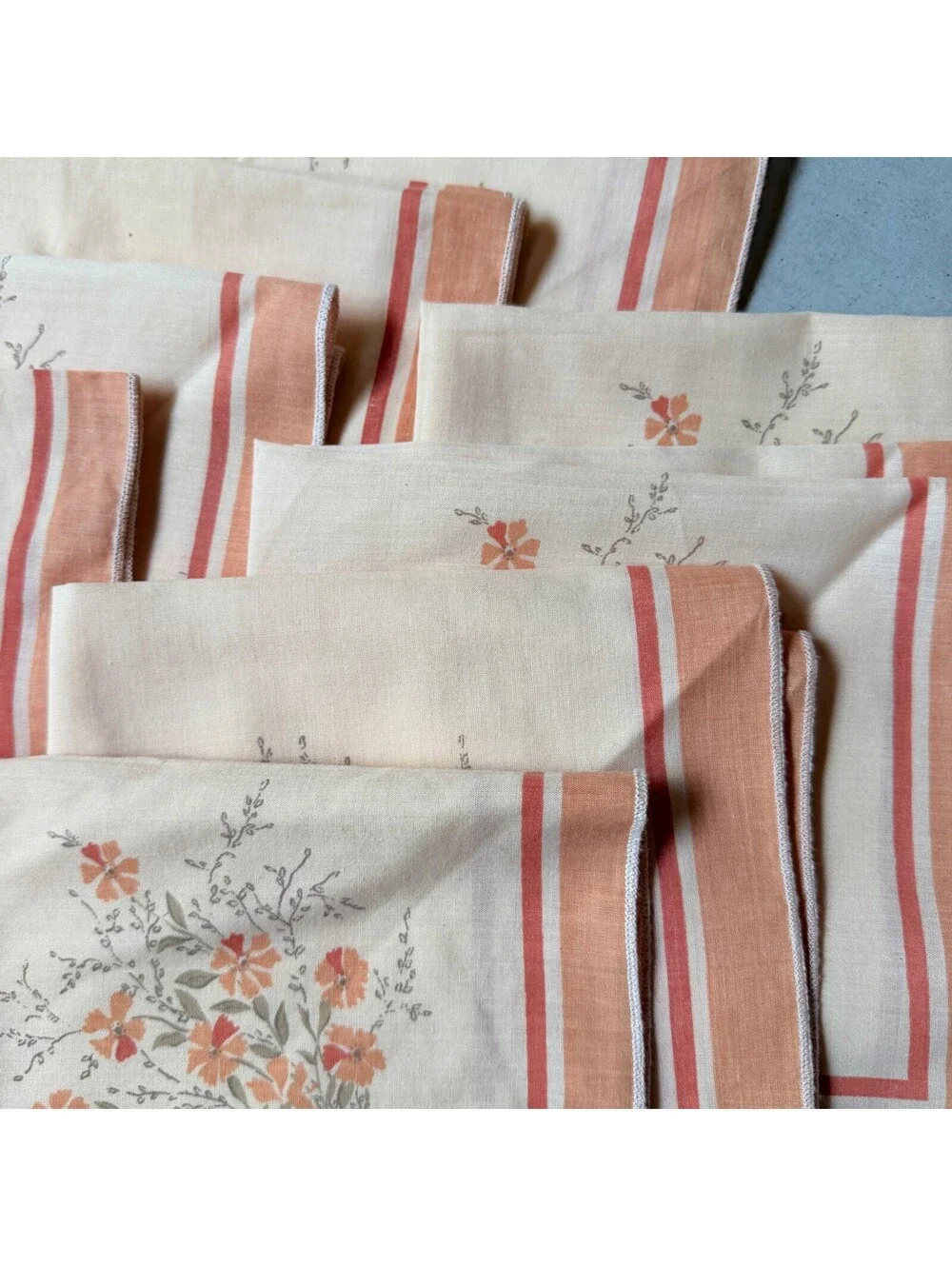Vintage Floral Cloth Napkins Set of 8 Peach and Orange MCM 15.5